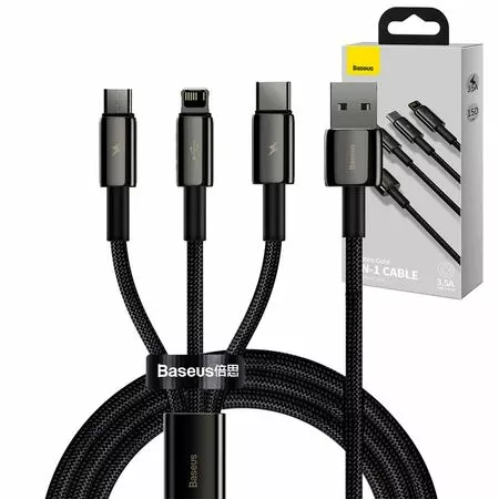 BASEUS TUNGSTEN GOLD 3 IN 1 FAST CHARGING DATA CABLE